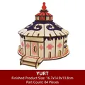 3D wooden puzzle yurt model with blue cloud patterns and 84 DIY assembly pieces - Yurt / 84 Pcs/Finished 16.7x14.9x13.8cm