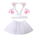 Set costume da gatto in peluche bianca con tutu per bambini e adulti - Set Bianco da 6 Pezzi