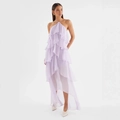 Light purple tiered ruffle halter dress in chiffon for summer beach vacation - S / Light Purple