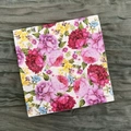 Floral printed paper napkin with vintage peony and rose pattern on green fabric - Romantic Purple Tone