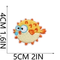 Cute pufferfish embroidered patch in yellow and blue, sized 5cm x 4cm for clothing decor - Cute Yellow Puffer Fish