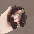 Dark brown satin scrunchie with sparkling rhinestone beads and elegant gold settings - Coffee Rhinestone Ball
