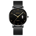Reloj de negocios para hombre con esfera negra, correa de malla y movimiento de cuarzo - Esfera Negra Agujas Doradas Caja Negra Correa de Malla Negra