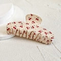 French style beige hair claw clip with red cherry pattern and rhinestone star details - 10*4*4cm / Red Cherry