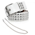 White punk leather belt with silver pyramid studs and detachable metal wallet chain - White Style (With Waist Chain)