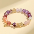 Armband aus lila Amethyst und Rosenquarz-Perlen mit goldenem Schlangenanhänger - Amethyst Rosenquarz Schlangenarmband
