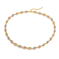 Three-tone 18K gold plated beaded bamboo chain necklace set with adjustable clasp - Three-Tone Round Bead Bamboo Necklace
