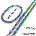 Set collana e bracciale a catena cubana in acciaio inossidabile arcobaleno con chiusura - Bracciale + Collana (7mm) / Arcobaleno