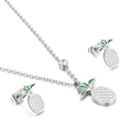 Silver pineapple jewelry set with green enamel and rhinestones necklace and earrings - Steel Color Pineapple Rhinestone Style (KS116715-K)