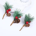 Three Christmas picks with pine needles, red berries and cones on white background - Pine Needle Red Berry 1 Pine Cone (3pcs)