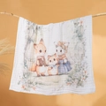 Weiche Babydecke aus sechs Lagen Baumwollmull mit charmantem Fuchs-Familien-Aufdruck - Tierrestaurant / 6-Lagig 110*110cm