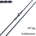 Schwarze Edelstahl-Kordelkette 500x2mm mit Karabinerverschluss und 6g Gewicht für Herren Damen - 500mm x 2mm (500*2mmKN228804-Z)