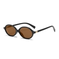 Retro oval black sunglasses with tinted brown lenses and golden hinge details - Glossy Black Frame Tea Lens C15