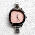 Women's quartz watch with pink dial, black irregular case, and silver metal link strap - Black Irregular Case Pink Rippled Dial