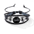 Verstellbares mehrlagiges schwarzes Lederarmband mit Faith-Anhänger und Metallperlen - Schwarzer Faith Anhänger / Schwarz