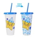 710ml color changing cold cup with blue lid, straw and cute cartoon star patterns - 701-800ml / Blue Star Pattern