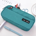 Large capacity double-layer oxford cloth pencil case in teal blue with side handle - Double Layer / Lake Blue