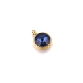 Golden 10mm stainless steel round pendant featuring a faceted deep blue birthstone charm - Navy Blue