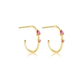 Orecchini a cerchio a C in argento 925 dorato con zirconi rosa scintillanti - Argento 925 / Rosa Rossa