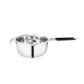 Stainless steel chocolate melting pot with dual pour spouts and black anti-scald handle - 40oz / 304 Steel/Black Handle / Black Handle