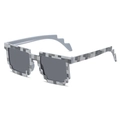 Detailed side view of pixelated 8-bit sunglasses with black and white mosaic square frames - Grey Grid