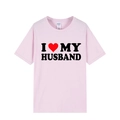 Pink short sleeve T-shirt with I Love My Husband heart print and classic round neck - Pink (I Love My Husband)