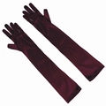 Elegant long wine red satin gloves for bridal dresses reaching above the elbow - One Size / Wine Red