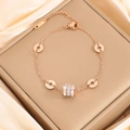 Bracciale in acciaio inossidabile oro rosa con anelli in zircone e cifre romane su seta - Oro rosa
