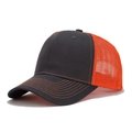 Contrast stitching trucker hat in dark grey and high-visibility orange mesh - Adjustable / Dark Grey/Orange Mesh