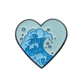 Versatile geometric heart-shaped enamel pin with blue sea wave pattern in metal finish - Blue Sea Wave Ukiyo-e Style (XZ8573)