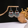Bohemian silver drop earrings with colorful beads and vintage tribal style details - E5567-2 Multicolor Beaded Dangle