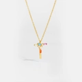 S925 sterling silver gold-plated necklace with a colorful zircon letter T pendant - 925 Silver / Letter T
