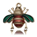 Golden bee charm pendant with red and green enamel for DIY jewelry making - 1pc Colorful Large Bee with Rhinestones 24x21mm
