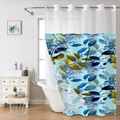 Double-layer waffle weave shower curtain with blue and yellow botanical leaf patterns - 181x188cm Single Shower Curtain / Blue and Yellow Leaves