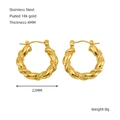 Pendientes de aro retorcidos de 22mm en acero inoxidable chapados en oro de 18k - Estilo de Torsión Redondo (ZXG1306)