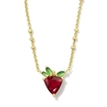 Collana con ciondolo a fragola in zircone rosso e foglie verdi su catenina dorata sottile - Collana Fragola