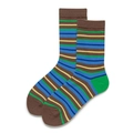 Striped cotton crew socks featuring brown, royal blue, and yellow horizontal patterns - One Size (EU 35-39) / Color Block Striped