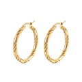 Pendientes de aro dorados de acero inoxidable 316L con diseño trenzado mujer - Pendientes Redondos Retorcidos Tres en Uno Color Dorado (MS-023)