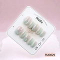 Cat eye press-on nails with butterfly pattern in green and pink gradient with 10 pieces - S