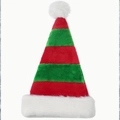 Plush Christmas hat with red and green stripes and white fur trim on white background - Green Red Striped