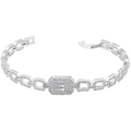 Pulsera hip hop geométrica de lujo con circonitas brillantes y acabado plateado - Oro Blanco