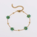 British style gold stainless steel bracelet with green crystal flower beads and clasp - Green Bracelet