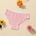 Detail view of pink ribbed women's panties with a white bow and decorative flowers - S / Pink