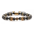 Détail de perles en pierre avec couronne dorée et boule de zircone micro-pavé noir - Larvikite