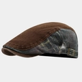 Dettaglio cappello patchwork in velluto a coste marrone e denim blu lavato stile vintage - Regolabile / Marrone Scuro
