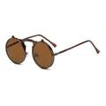 Retro steampunk flip-up sunglasses with bronze metal round frame and dual lenses - Bronze Tea Lenses (C16)