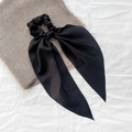 Elegant black satin hair scrunchie with long ribbons and smooth silky texture - 8# Black