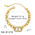 Detail view of gold-plated stainless steel chain with zircon-studded oval charm and specs - Pave Zirconia Pig Nose Style (NB-B1278)