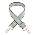 Detail of blue and beige striped bag strap with gold metal hooks and adjustable buckle - Sky Blue