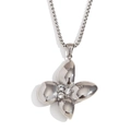 Collana placcata oro 18K con ciondolo a fiore e cristalli chiari su sfondo bianco puro - Color Acciaio